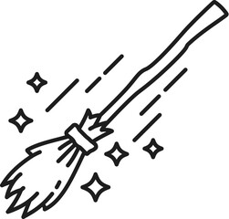 Witch broom. Witchcraft and magic icon. Esoteric, astrology, mystery. Witchcraft and sorcery item thin line symbol, black magic linear vector symbol, esoteric icon with flying broom