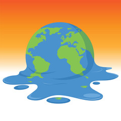 Global warming, climate change - world illustration, Graphic illustration of a melting earth. 

