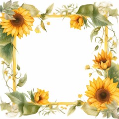 Fototapeta premium Watercolor illustration of sunflowers around border Watercolor floral Botanical Drawing 