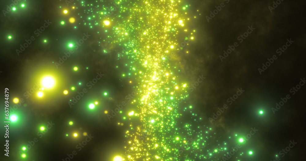 Poster abstract green energy particles and waves magical bright glowing futuristic hi-tech with blur effect