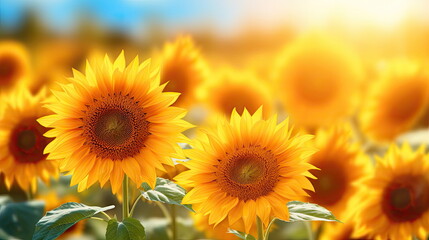 Sunflowers field nature background, Copy space for your text