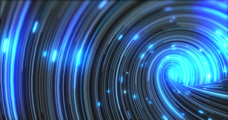 Abstract energy blue swirling curved lines of glowing magical streaks and energy particles background