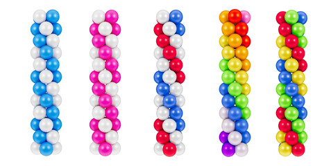 Set of linear balloon clusters, colorful balloon columns, celebration design element, 3d Illustration © Prathmesh T