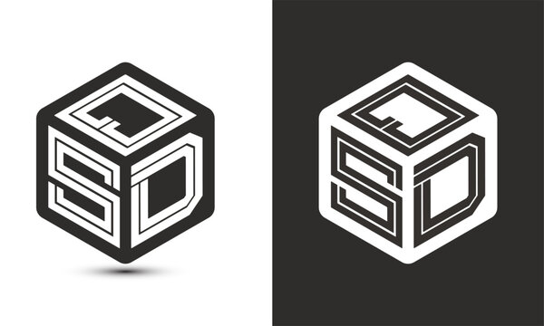 QSD letter logo design with illustrator cube logo, vector logo modern alphabet font overlap style.