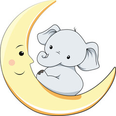 Cute elephant is sitting up on the moon
