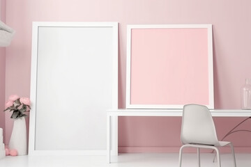 Print frame mockup in feminine pink design room