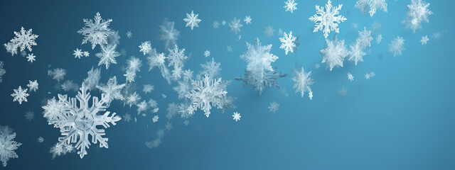 White snowflakes on blue winter banner background