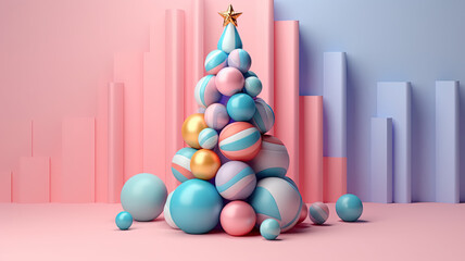 Creative Christmas tree 3D candy pastel background
