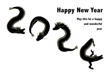 辰年年賀状テンプレート　2024竜の筆文字デザイン　白背景