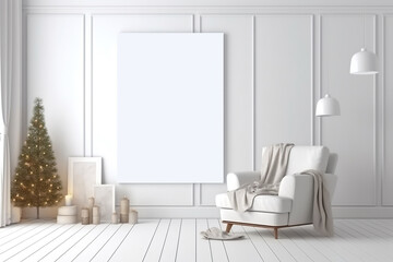 Print mockup in Loft apartment with Christmas tree