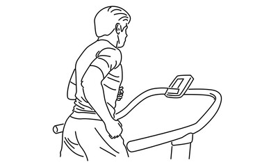 line art of man training speed run with treadmill