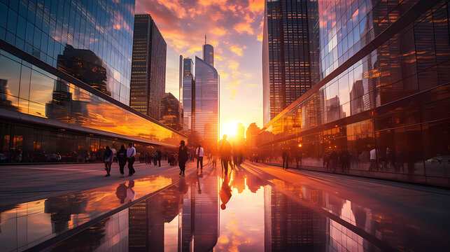 Dazzling Cityscape with Modern Skyscrapers at Sunset	