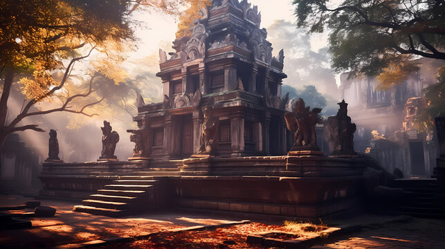 Serene Morning Light on an Ancient Temple	