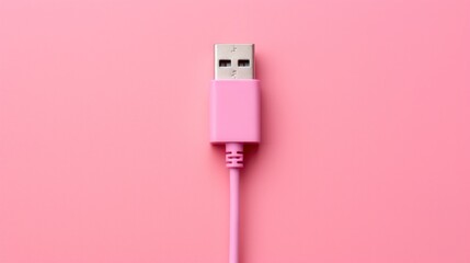 USB cable on pink background.