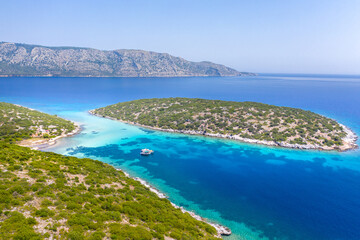 Aerial view of Kasonisi islet in Samos island, Greece.