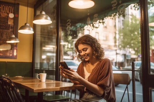 Caucasian woman using the phone Typing on smartphone touch screen, texting, business woman, female student, happy smiling, online shopping, e-commerce mobile app.