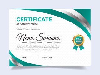 Silver certificate template with badge. Suitable for achievement, rewards diploma and employee