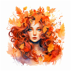 Autumn girl watercolor hand painting ilustration