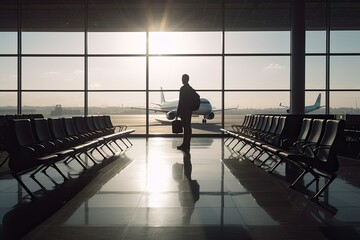 Person waiting in the hall of the airport. AI generative