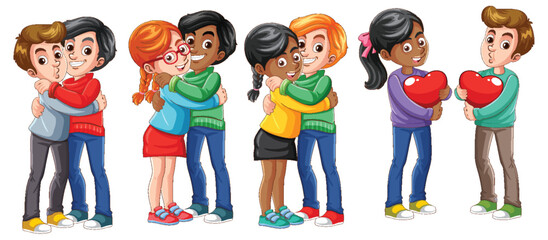 Group of Different Gender Couples Embracing with Love