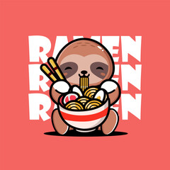 Cute Baby Sloth Eating Ramen Noodles