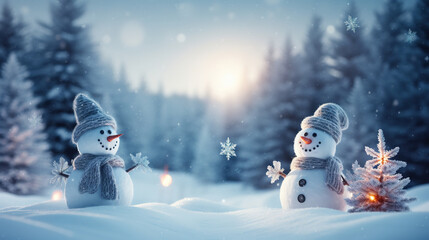 Obraz premium snowman in the snow.Generative Ai