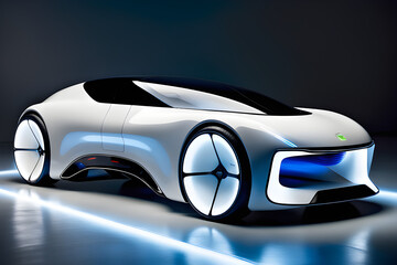 Picture a future-oriented car that combines an accented LED display with advanced power technology while maintaining the form and function of a traditional car. Generative AI.