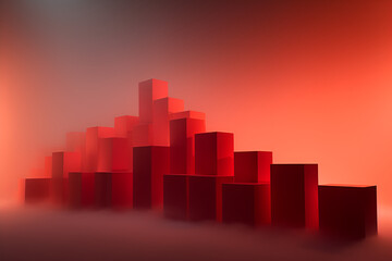 Fiery Red Cubist City Skyline Abstract