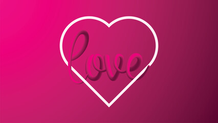 Heart with love 3D text calligraphy art drawing illustration background.