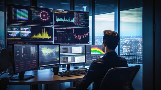 Modern Data Analyst Workspace: Immersed in Colorful Charts and Visualizations - Powered by Adobe