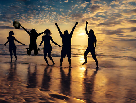 True Friendship in Summer Celebrating Togetherness with Friends in Fun-Filled Sunset Moments