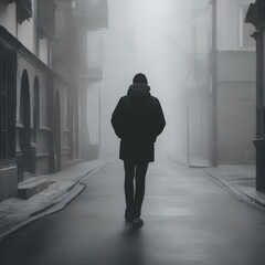 A person walking alone in a foggy alley, hinting at a feeling of isolation and uncertainty4
