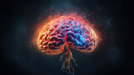 Human brain digital light electrical activity flashes. - obrazy, fototapety, plakaty