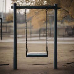 An abandoned playground with a single swing gently swaying in the breeze, conveying a sense of nostalgia and loneliness4