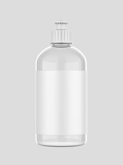 Blank transparent bottle with Push Pull Bottle Cap for mock up and branding, 3d illustration.