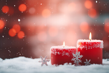 christmas candle on snow