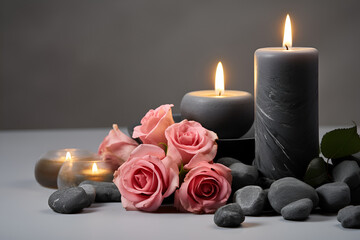 Obraz na płótnie Canvas candles and pink roses