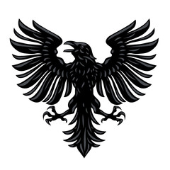 Heraldic raven crow. Symbol, sign, line, icon, silhouette, tattoo. Isolated vector illustration.
