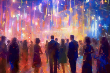 Obraz premium Silhouettes of people on the celebration, beautiful painting