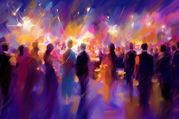 Obraz premium Silhouettes of crowd dancing in the nightclub, beautiful painting