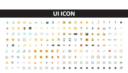 189 Essential Icons Set in Filled Style. The set consists of essential and commonly-used icons that every UI designer needs, a single style of business, finance, UX UI