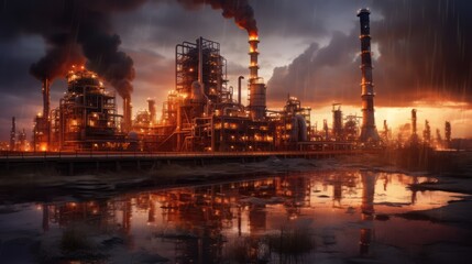 Fototapeta na wymiar Explosion burning oil refinery plant factory 