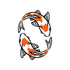 Hand drawn koi fish vector. Koi carp line art illustration