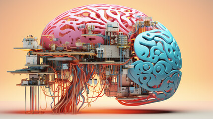 Futuristic AI Integration: Human Brain Connected to Electronic Microcircuit