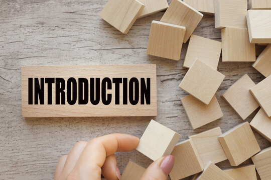 Introduction. text on wooden blocks near cubes