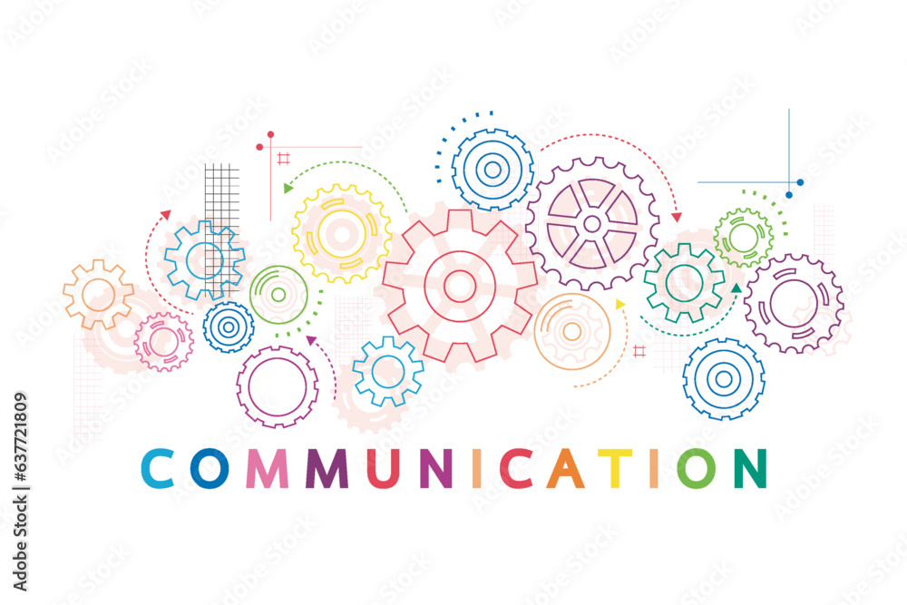 Poster vector illustration of a communication concept. the word communication with colorful dialog speech b