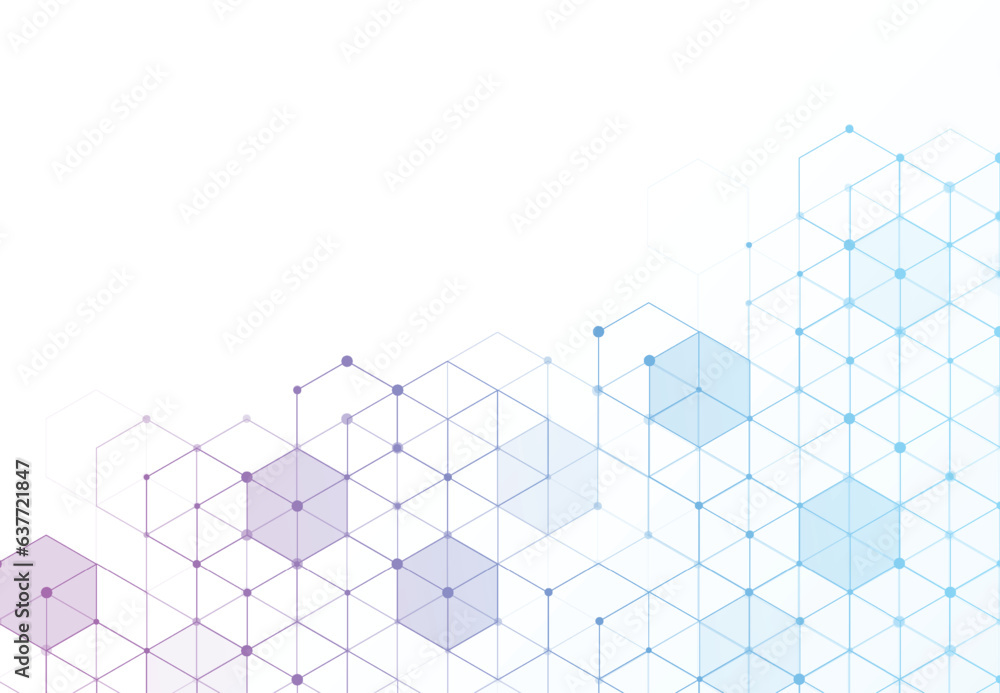 Poster abstract hexagonal molecular structures in technology background and science style. medical design. 