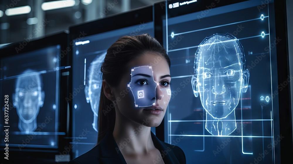 Poster enhanced cybersecurity: biometric authentication in action - trustworthy office scene with fingerpri