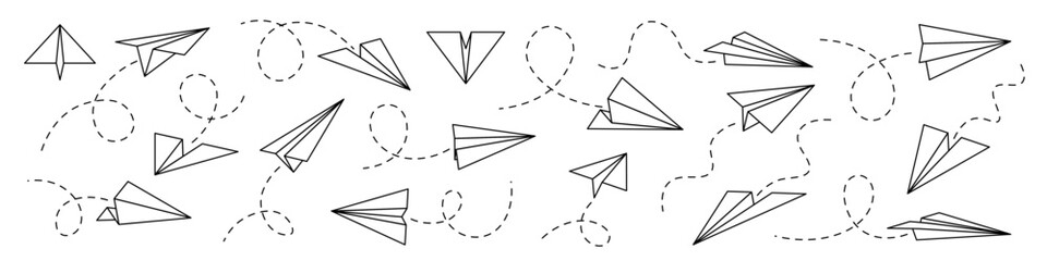 Paper airplane set. Paper plane line vector.   
