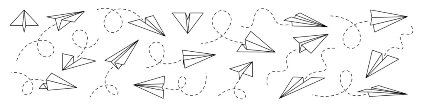 Paper airplane set. Paper plane line vector.   